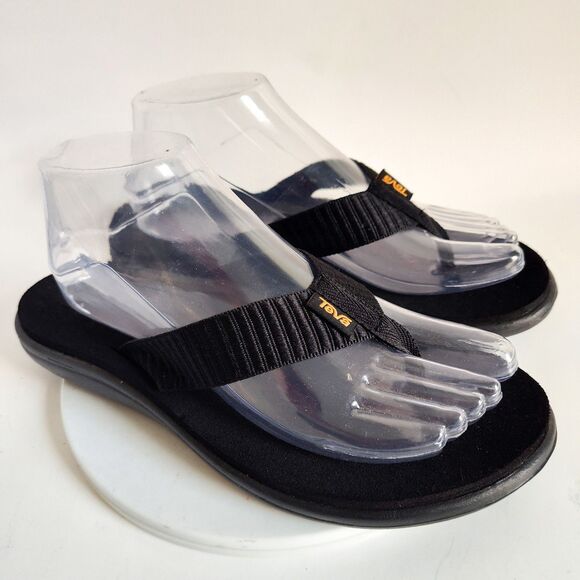 Teva Sandals Size 9 Voya Slip On Flip Flops Black Comfort Women Lightweight - Picture 1 of 11